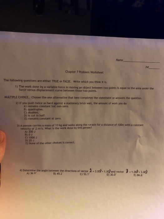 Solved Name P# Chapter 7 Problem Worksheet The following | Chegg.com