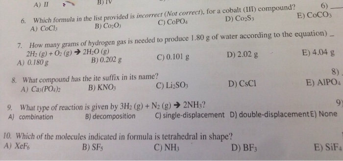 Solved B) TV 6. Which Formula In The List Provided Is | Chegg.com