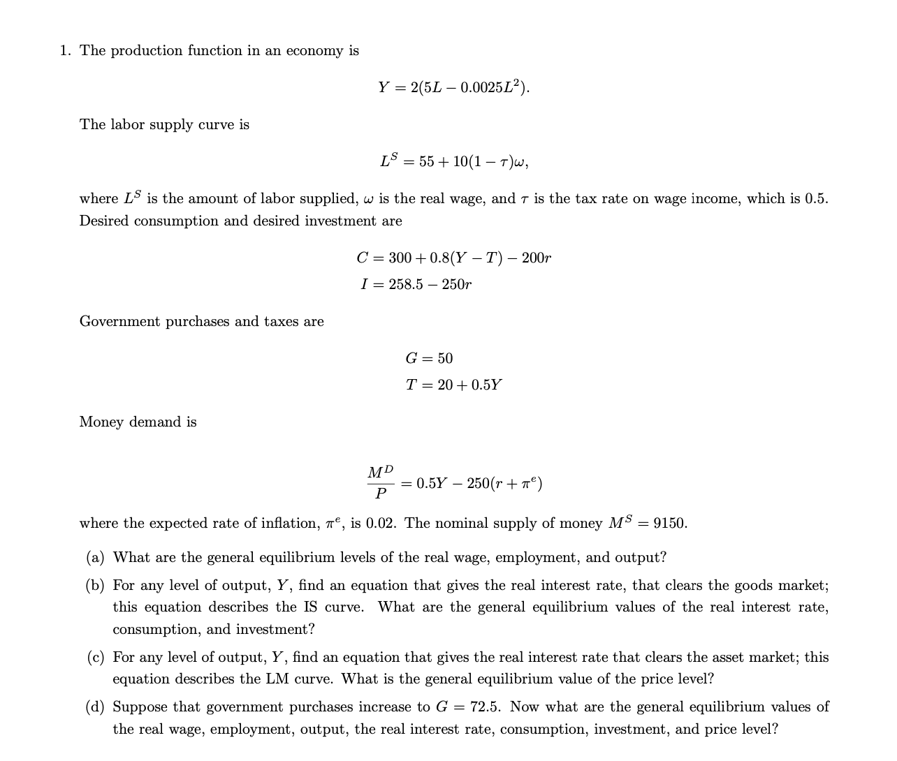 Solved 1. The production function in an economy is | Chegg.com