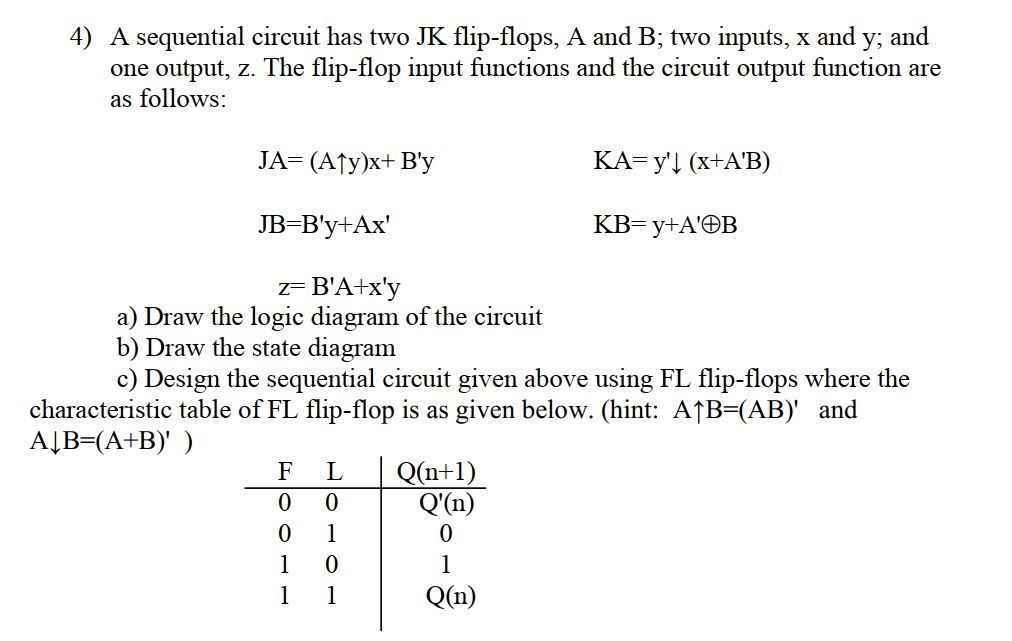 Solved 4) A Sequential Circuit Has Two JK Flip-flops, A And | Chegg.com