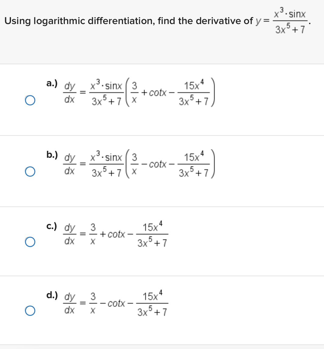 Solved Logarithmic Differentiation 6026