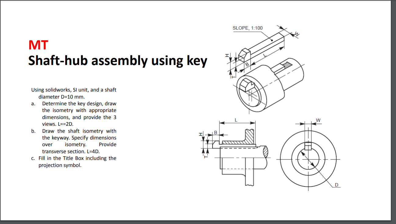 Solved SLOPE, 1:100 MT Shaft-hub assembly using key B a. | Chegg.com