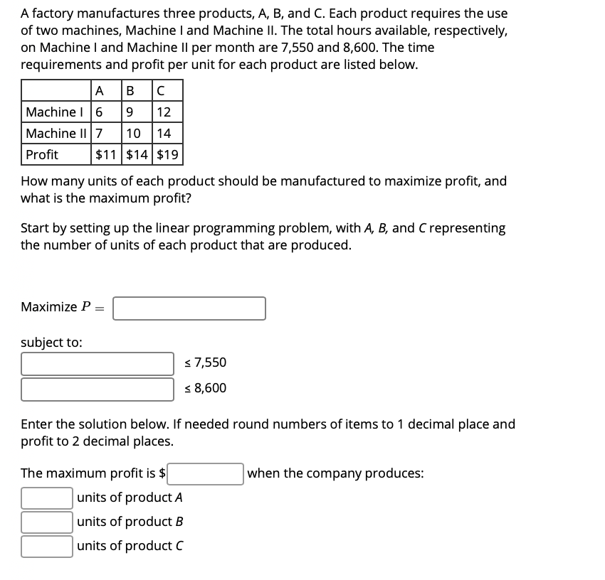 Solved A Factory Manufactures Three Products, A, B, And C. | Chegg.com