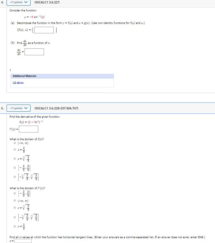 Solved -/1 points OSCALC1 3.6.227. Consider the function. y | Chegg.com