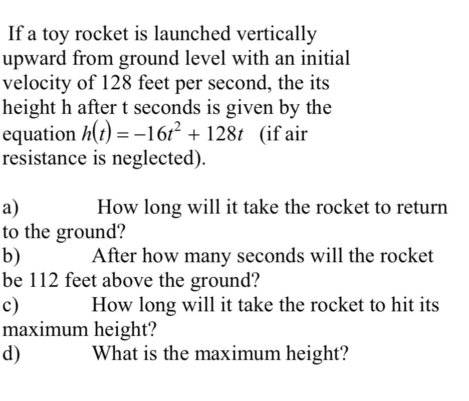 Solved If A Toy Rocket Is Launched Vertically Upward From | Chegg.com