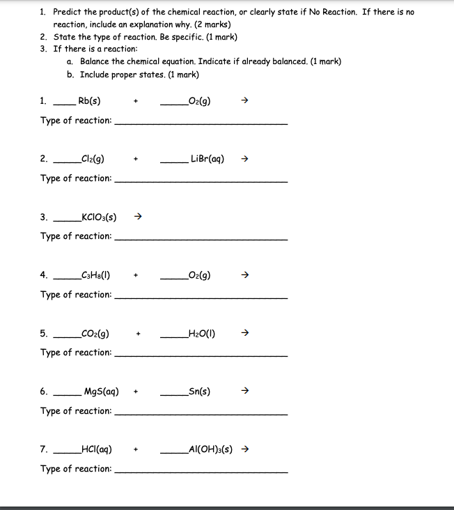 Solved 1. Predict the product(s) of the chemical reaction, | Chegg.com