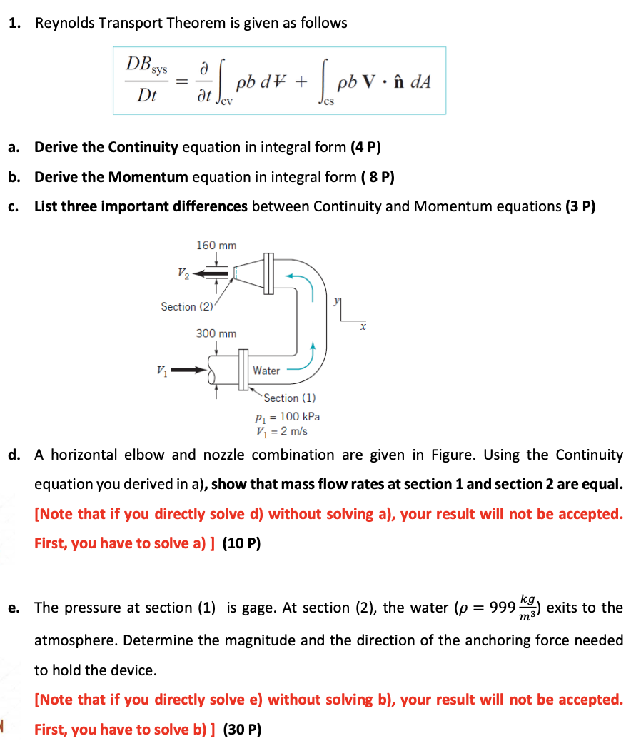 Solved 1. Reynolds Transport Theorem Is Given As Follows DB | Chegg.com