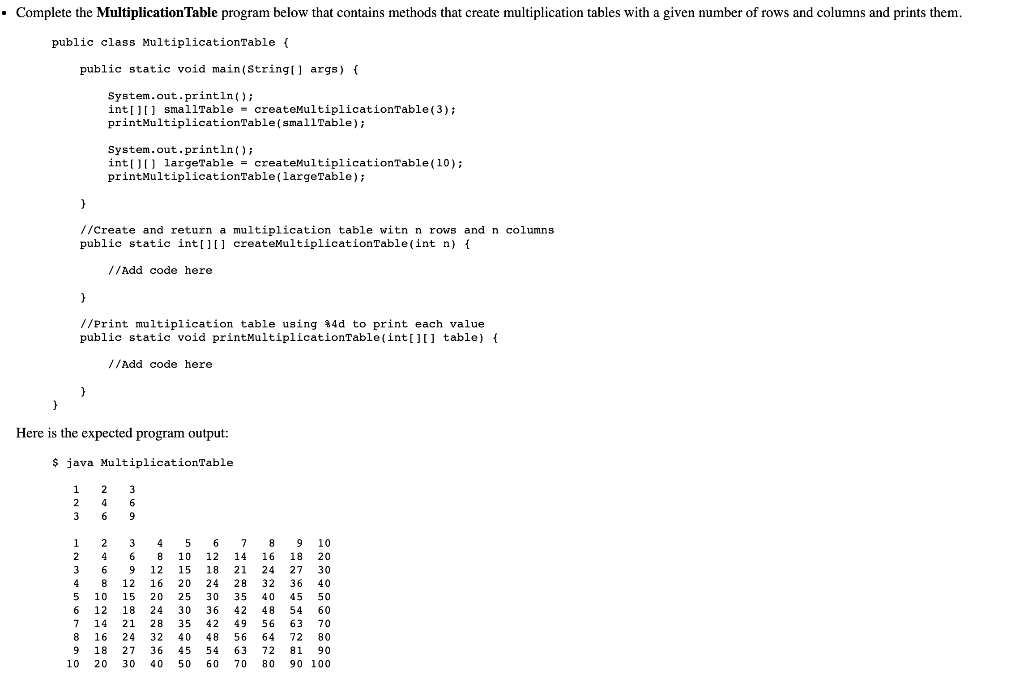 Solved • Complete the Multiplication Table program below | Chegg.com