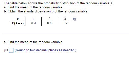 Solved The table below shows the probability distribution of | Chegg.com