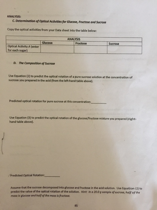 C. Determination of Optical Activities for Glucose, | Chegg.com