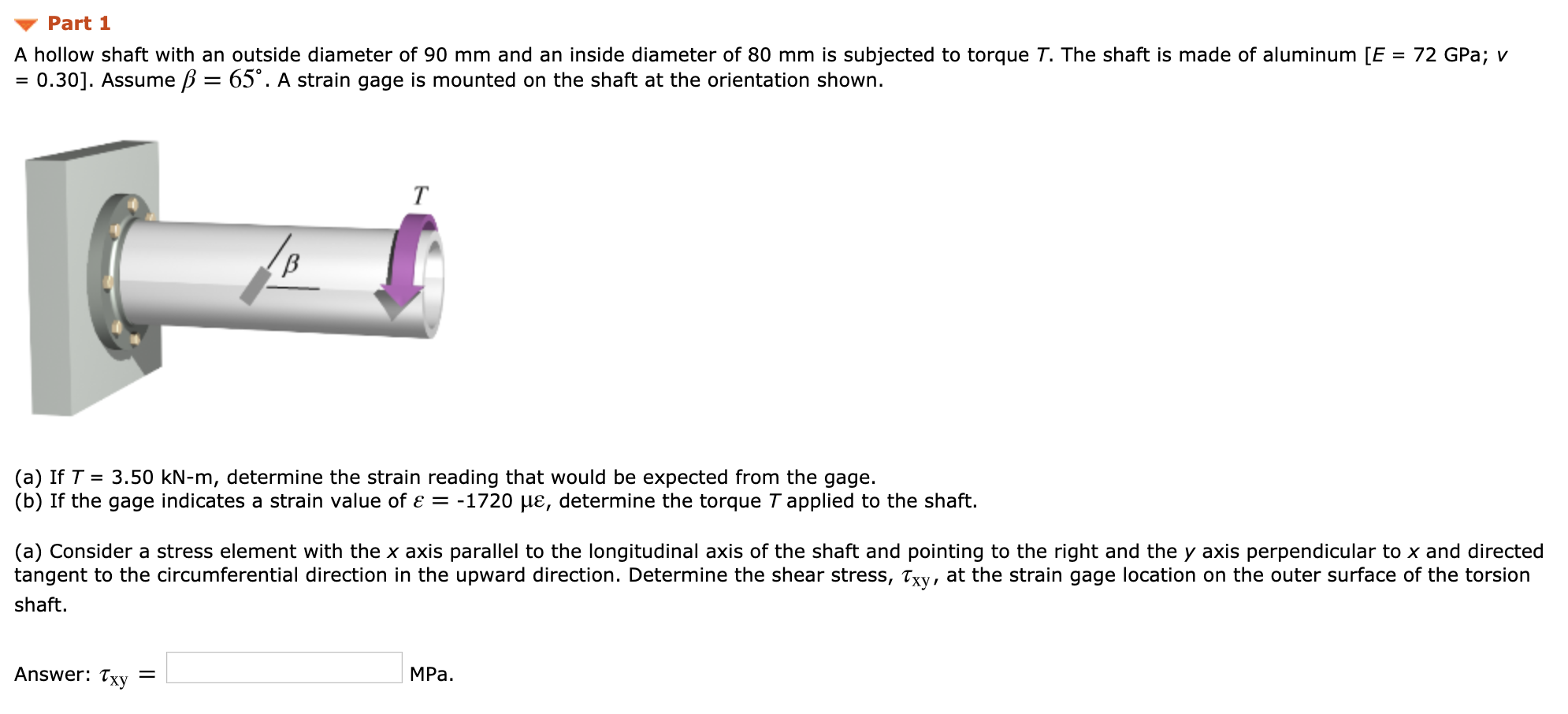 Solved Part 1 A Hollow Shaft With An Outside Diameter Of Chegg Com