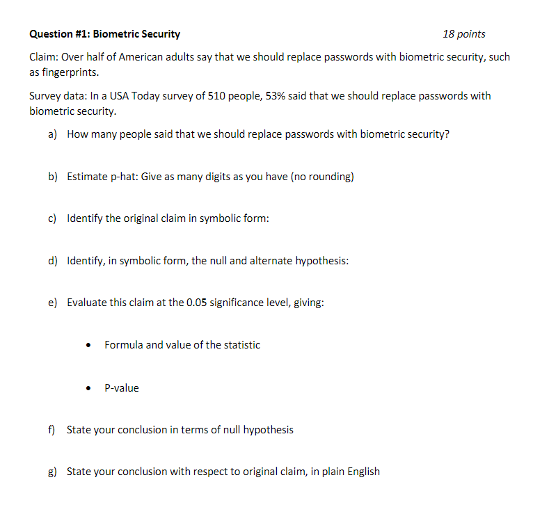 Solved Question 1 Biometric Security 18 points Claim Over