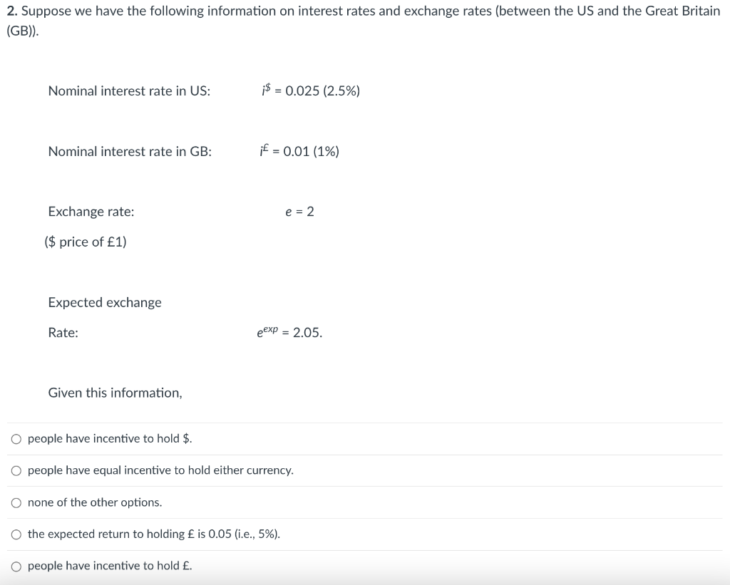 Solved 2. Suppose we have the following information on | Chegg.com
