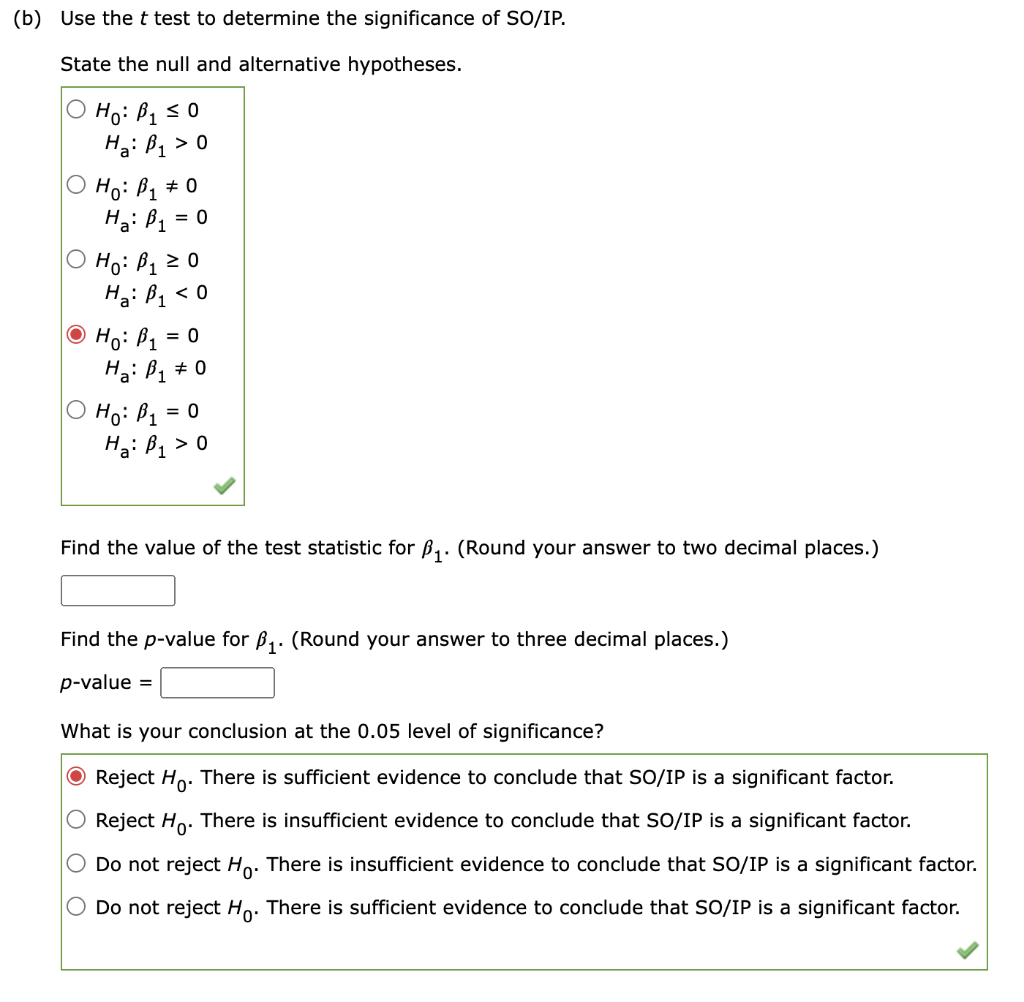 Solved (b) Use the t test to determine the significance of | Chegg.com
