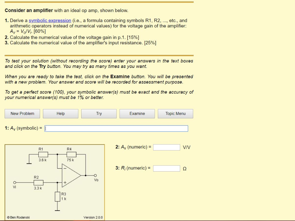 Solved Consider an amplifier with an ideal op amp, shown Circuit Diagram