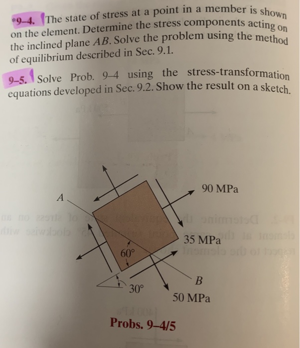 Solved 9-4. The state of stress at a point in a member on | Chegg.com