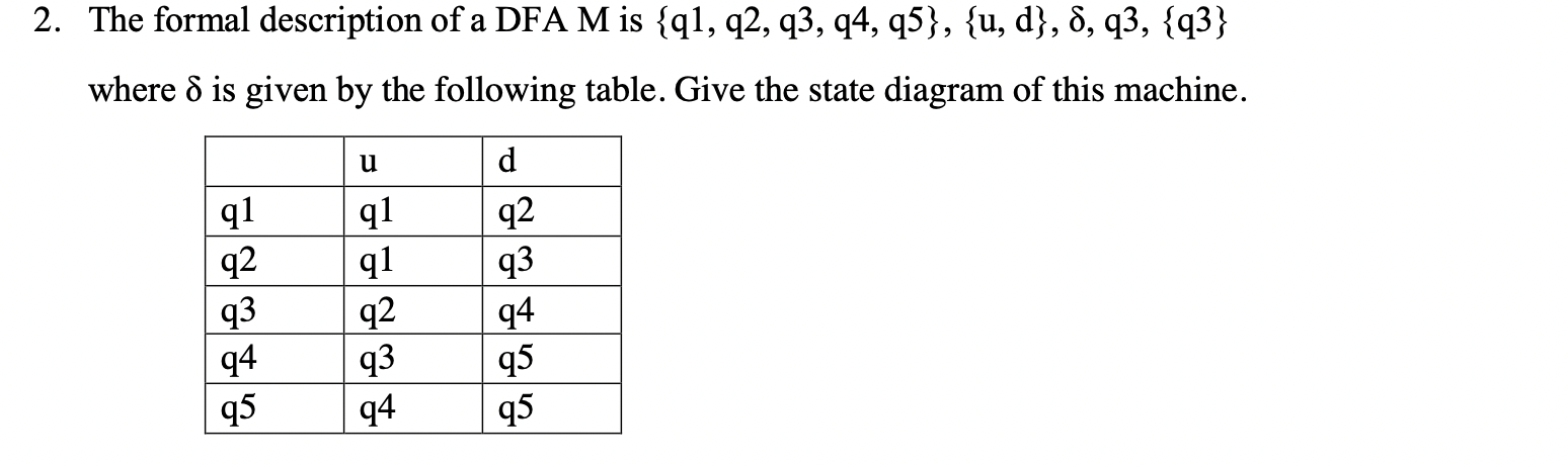 Solved 2. The formal description of a DFA M is | Chegg.com