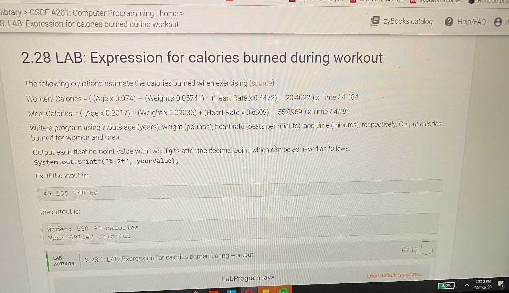 expression for calories burned during workout