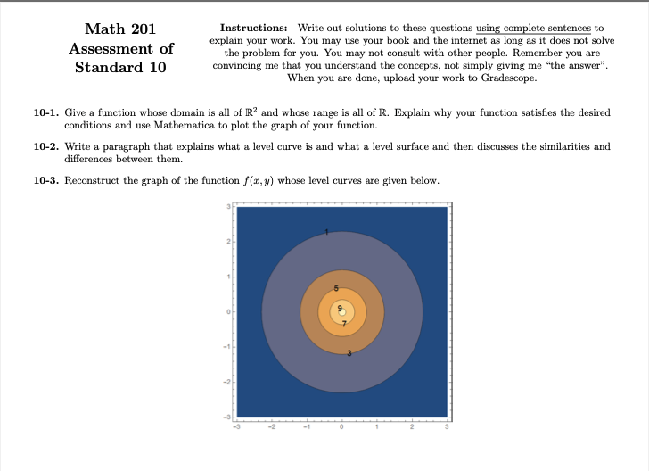 Math 201 Assessment of Standard 10 Instructions: | Chegg.com