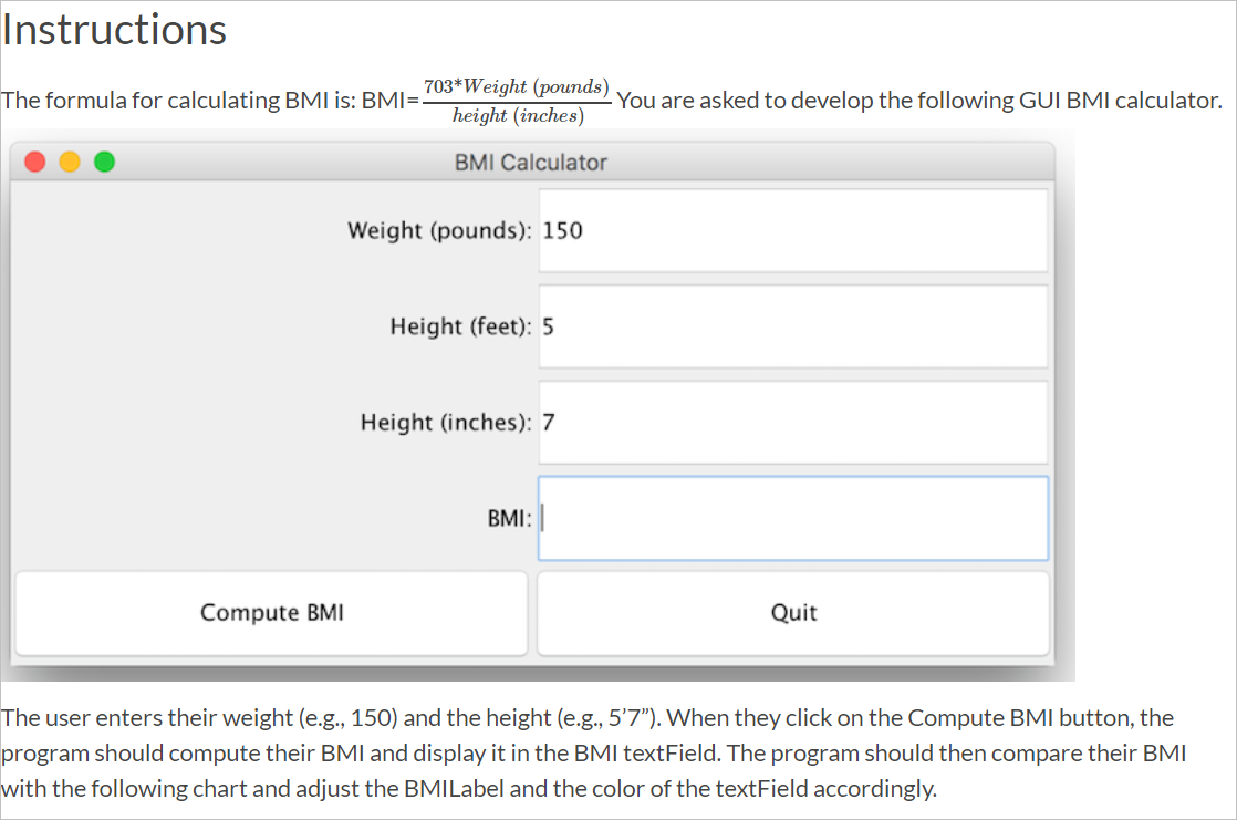 Solved Implement A Body Mass Index Bmi Calculator Calc