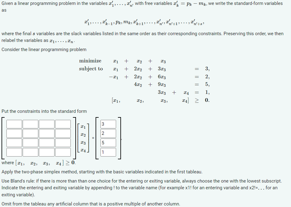 Given a linear programming problem in the variables | Chegg.com