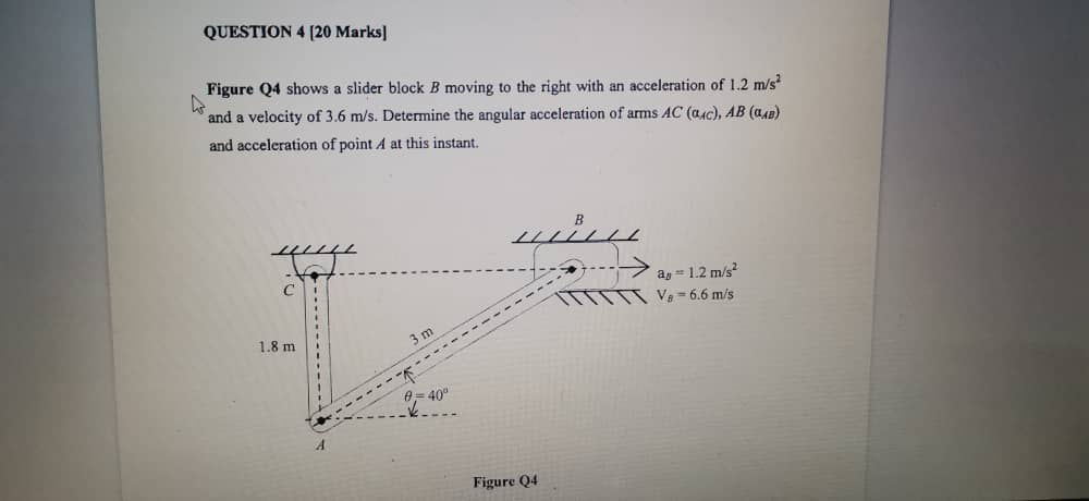 Solved QUESTION 4 [20 Marks) Figure Q4 shows a slider block | Chegg.com