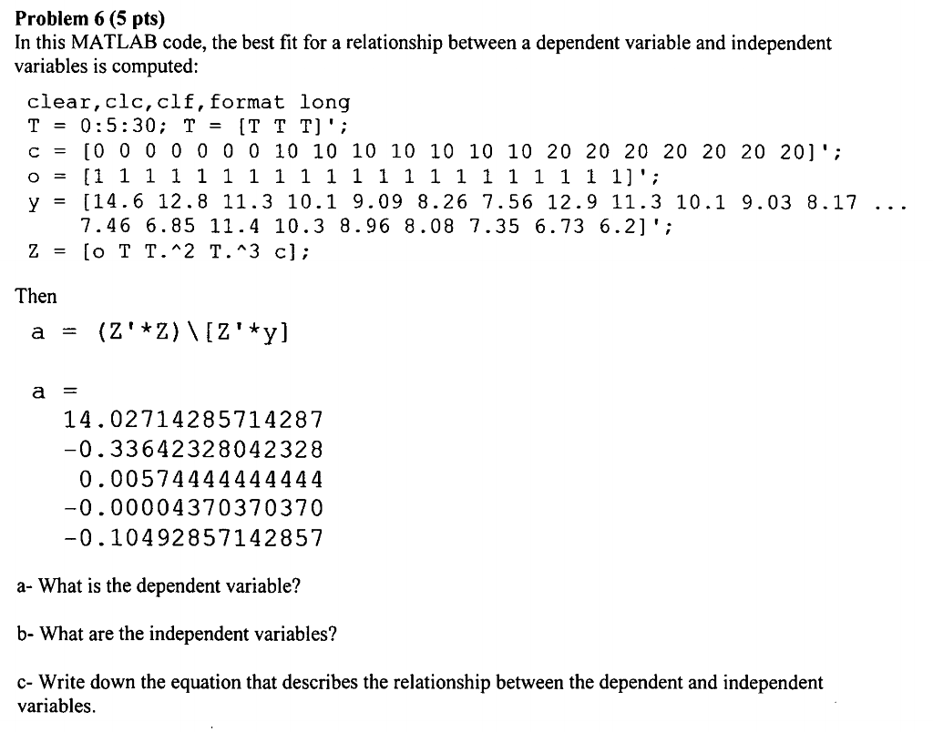 Solved Problem 6 (5 pts) In this MATLAB code, the best fit | Chegg.com