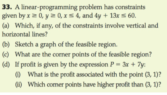 Solved 33. A linear-programming problem has constraints | Chegg.com