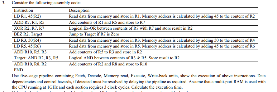 Solved 3. Consider the following assembly code: Instruction | Chegg.com