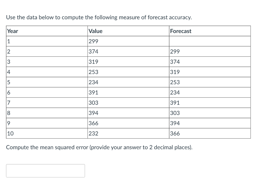 Solved Use the data below to compute the following measure | Chegg.com