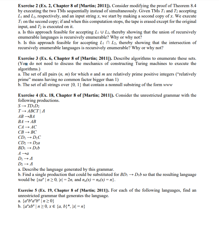 Solved Exercise 2 (Ex. 2, Chapter 8 of [Martin; 2011]). | Chegg.com