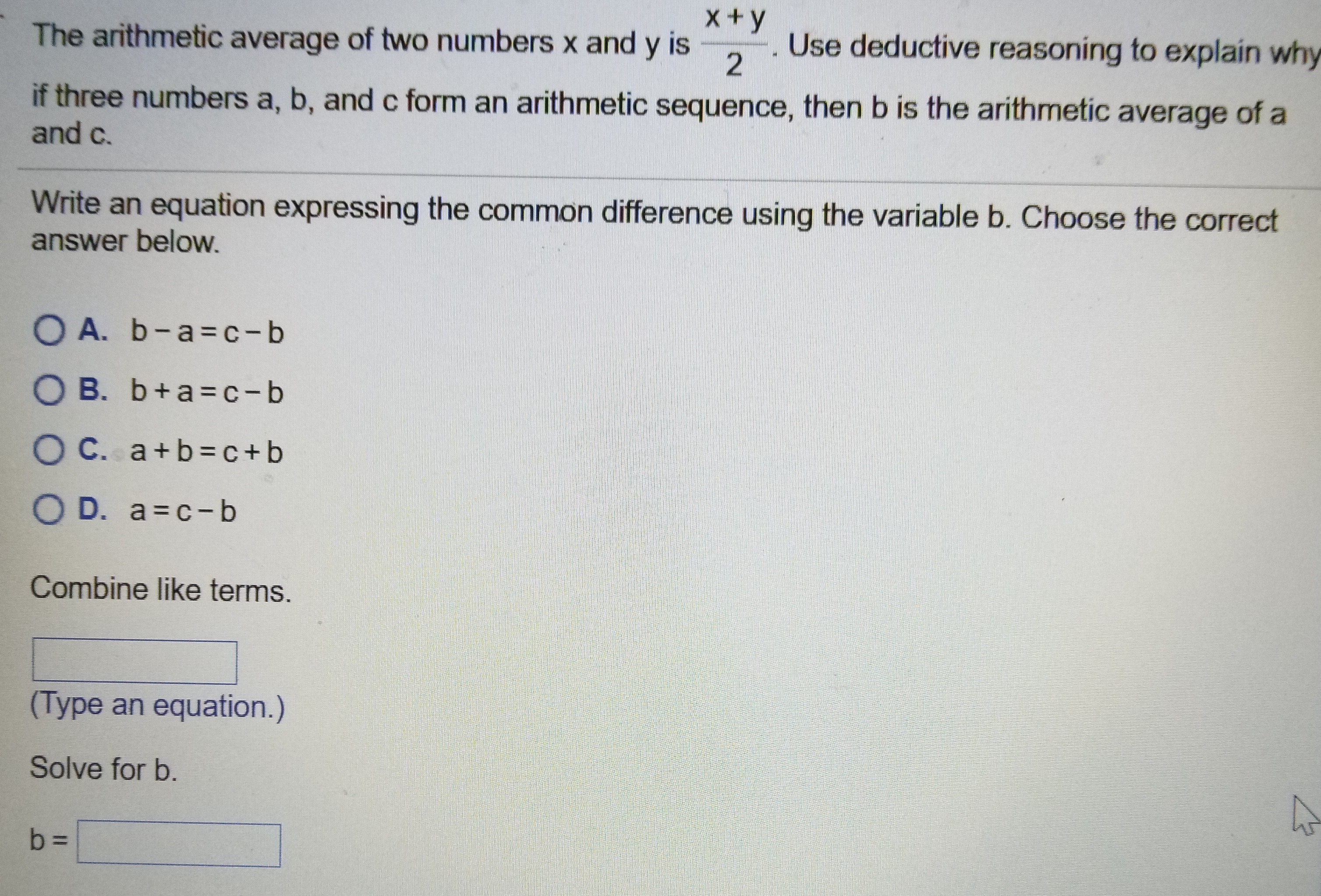 Solved The arithmetic average of two numbers x and y is | Chegg.com