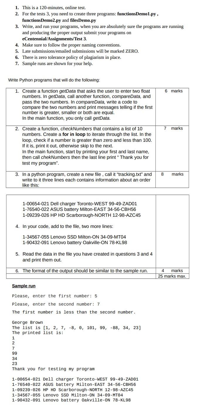 Solved 1. This is a 120-minutes, online test. 2. For the | Chegg.com