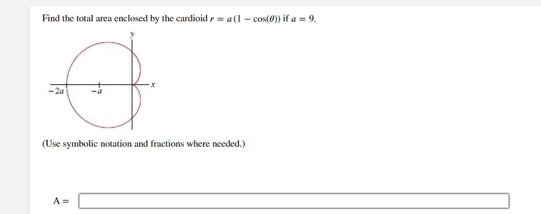 Solved Find the total area enclosed by the cardioid | Chegg.com