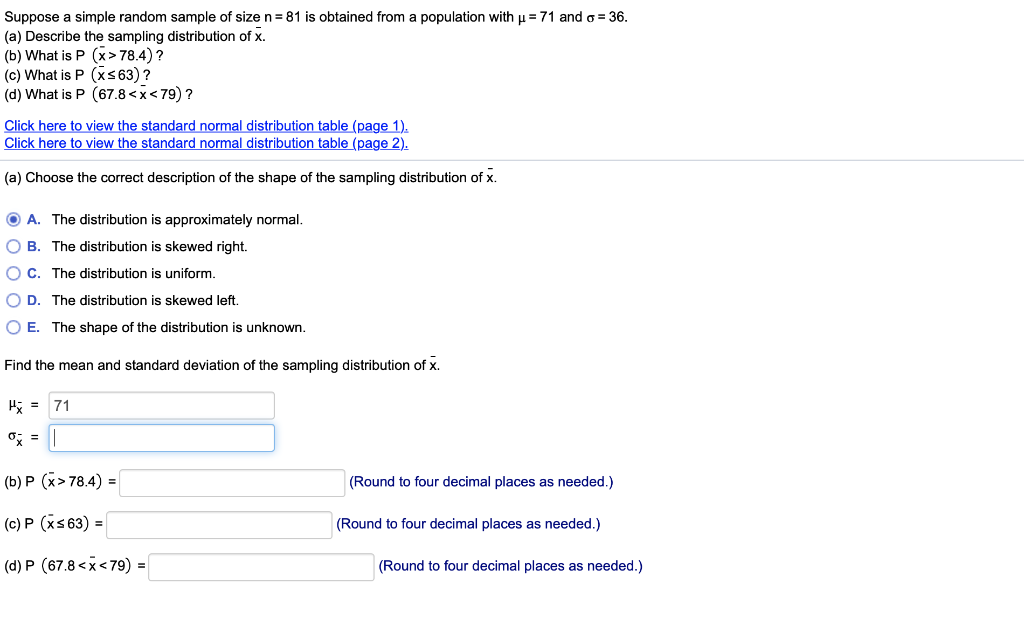 Solved Suppose a simple random sample of size n= 81 is | Chegg.com