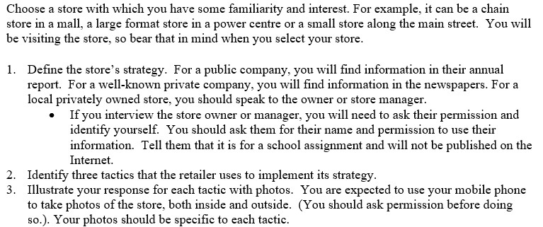 Solved Choose a store with which you have some familiarity | Chegg.com