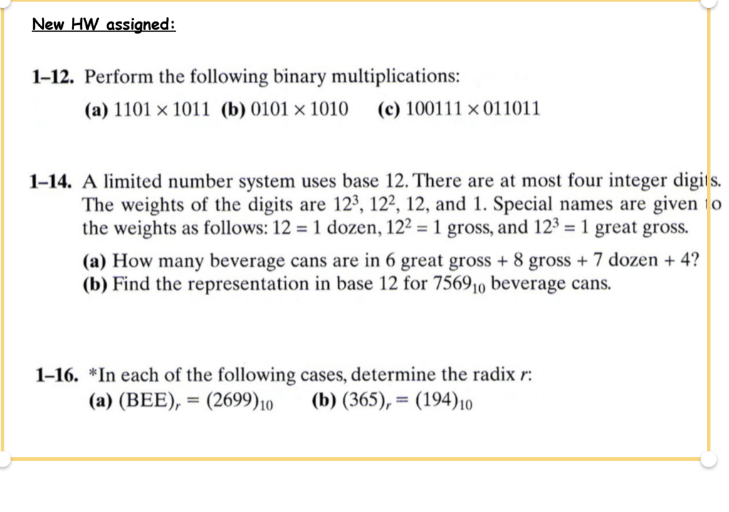 Solved New HW assigned: 1-12. Perform the following binary | Chegg.com