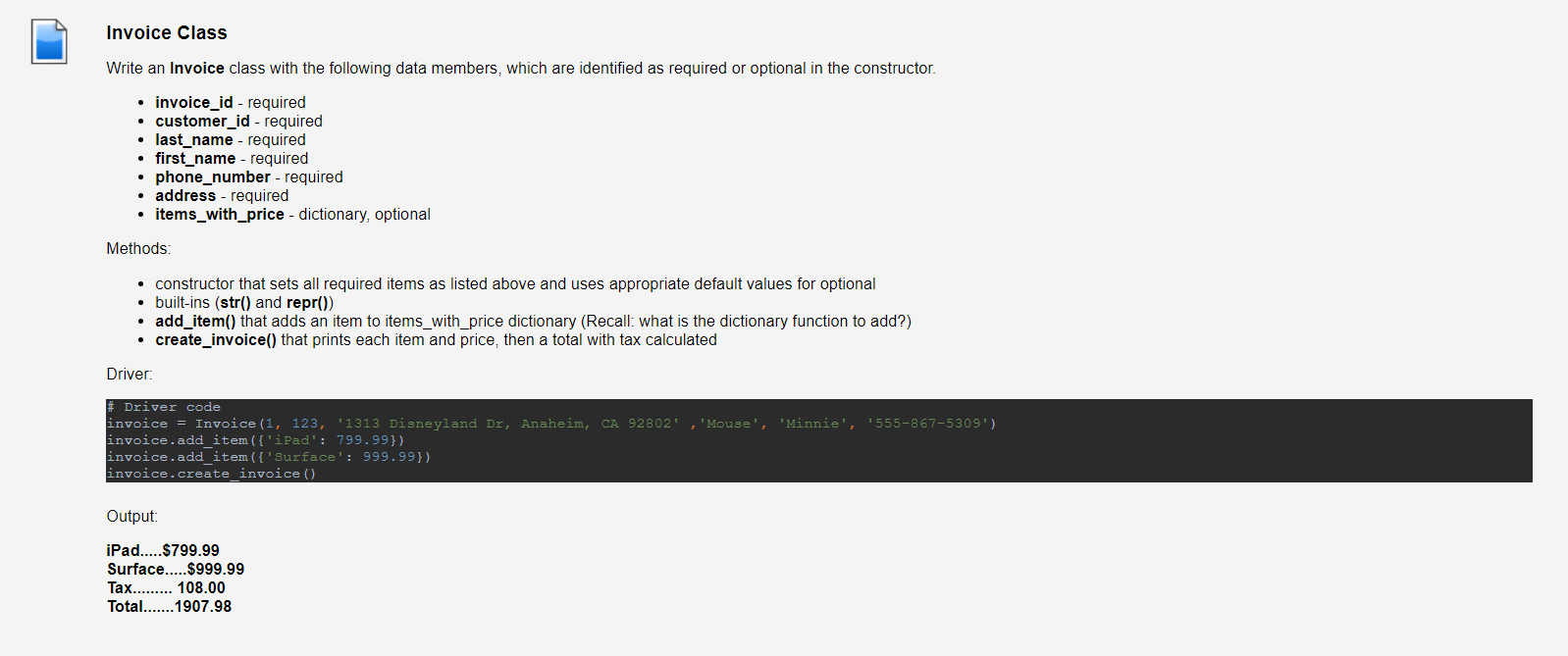 PYTHON Write an Invoice class with the following | Chegg.com