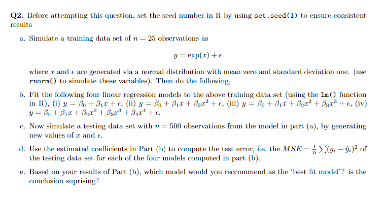 Solved Q2. Before attempting this question, set the seed | Chegg.com