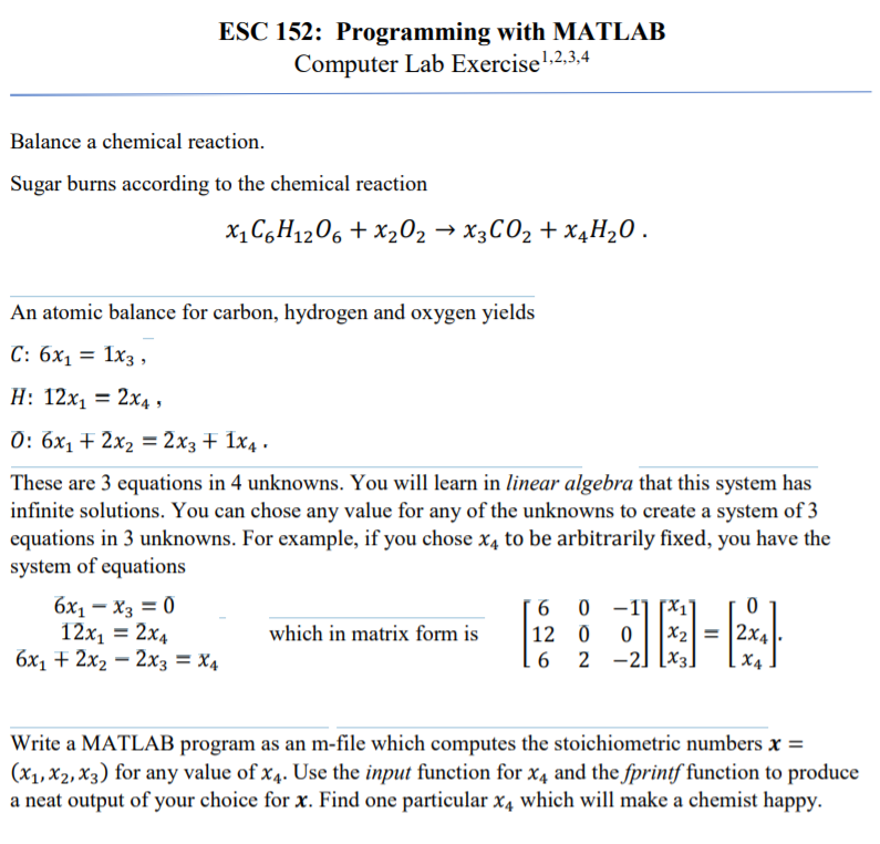 Solved ESC 152: Programming with MATLAB Computer Lab | Chegg.com