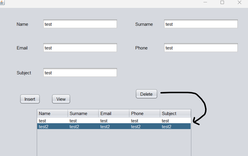Solved Provide a JAVA code to DELETE a row from my GUI | Chegg.com