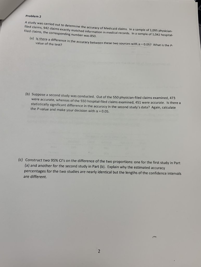 Solved Problem 2 A study was carried out to determine the | Chegg.com