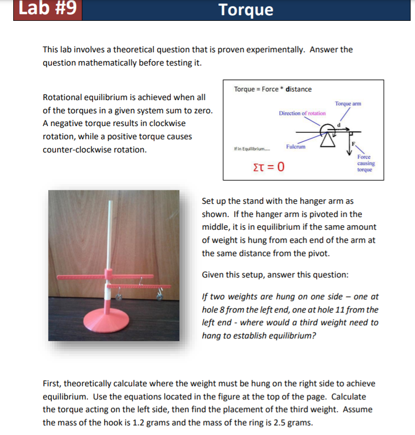Solved Lab #9 Torque This lab involves a theoretical | Chegg.com