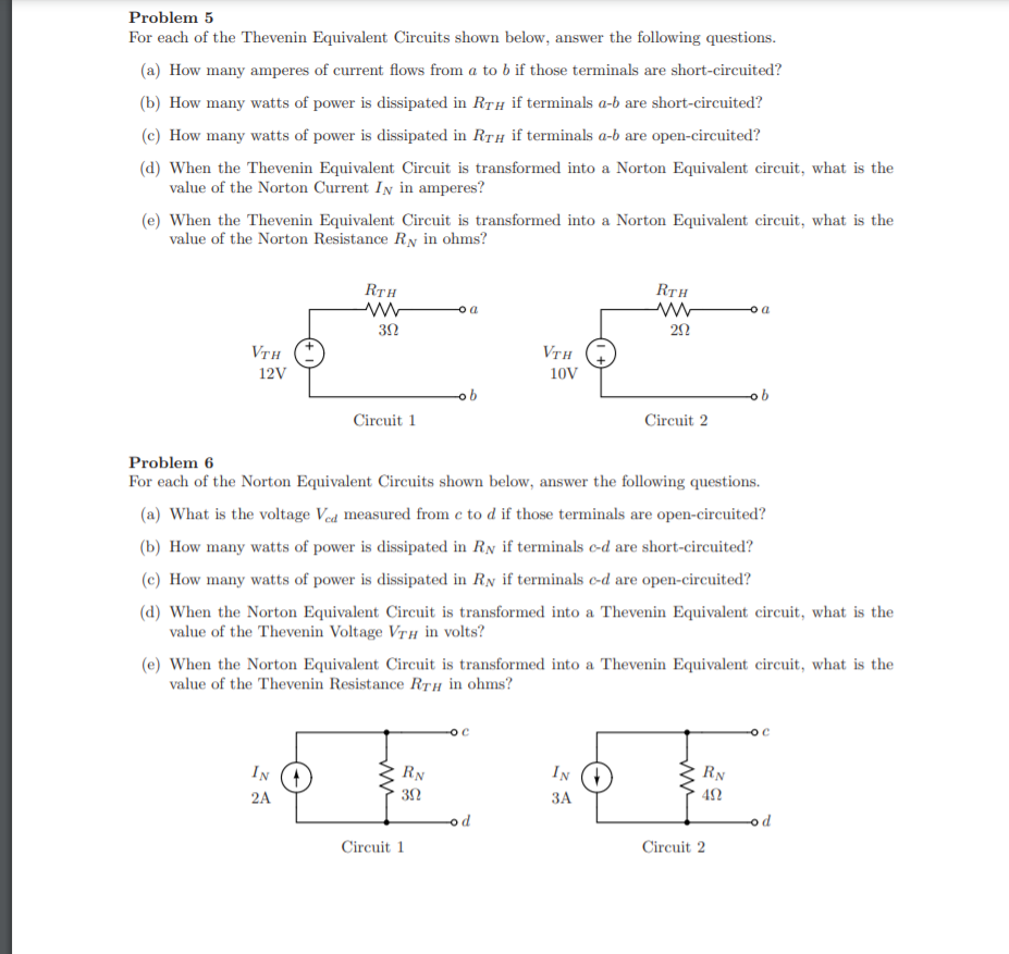Solved Problem 5 For each of the Thevenin Equivalent | Chegg.com