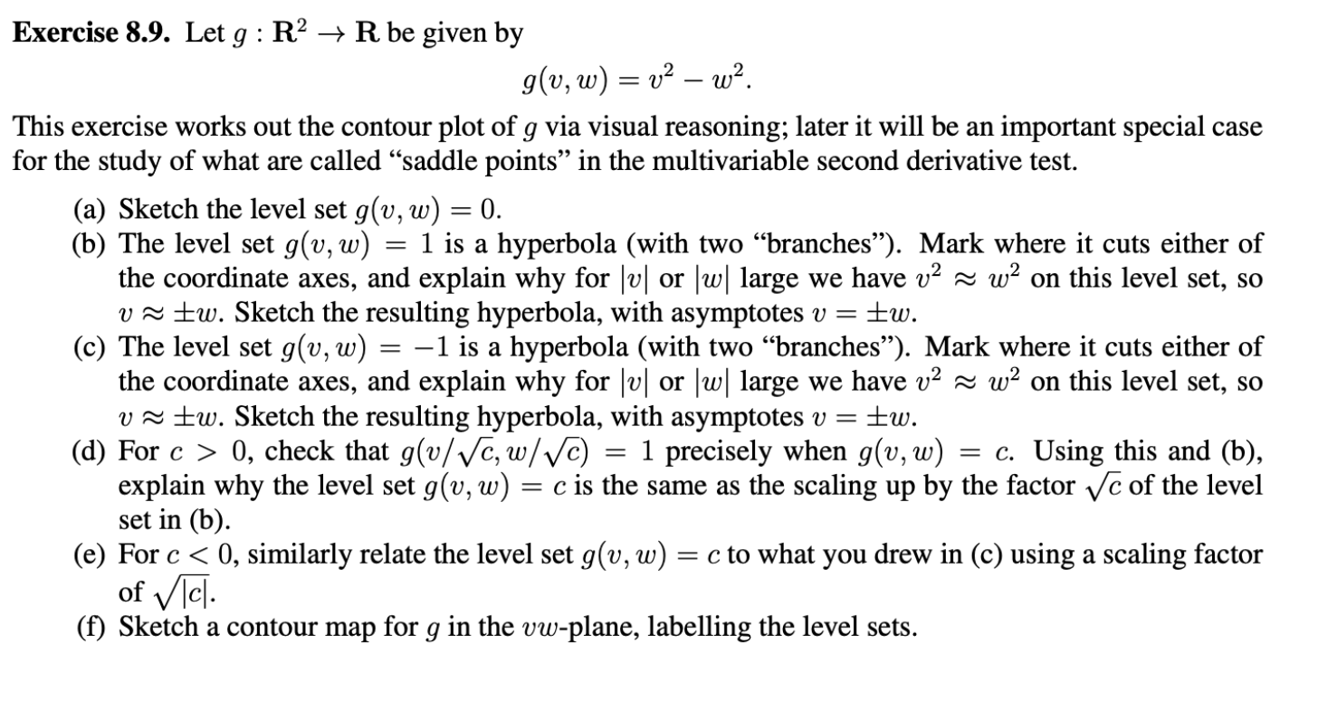 Exercise 8.9. Let g:R2→R be given by g(v,w)=v2−w2. | Chegg.com
