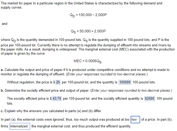 Solved The market for paper in a particular region in the