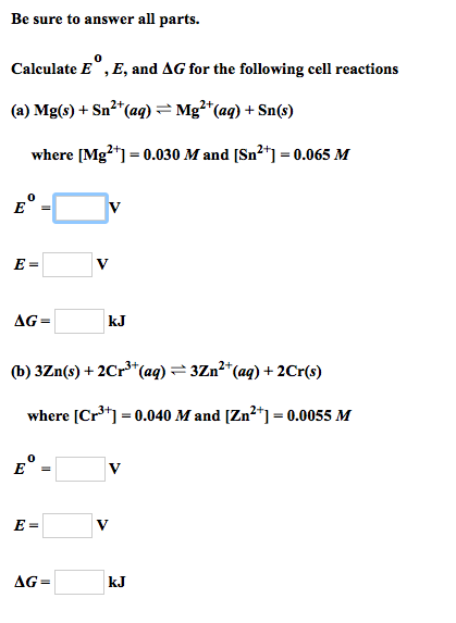 Solved Be Sure To Answer All Parts Calculate Eº E And Chegg Com