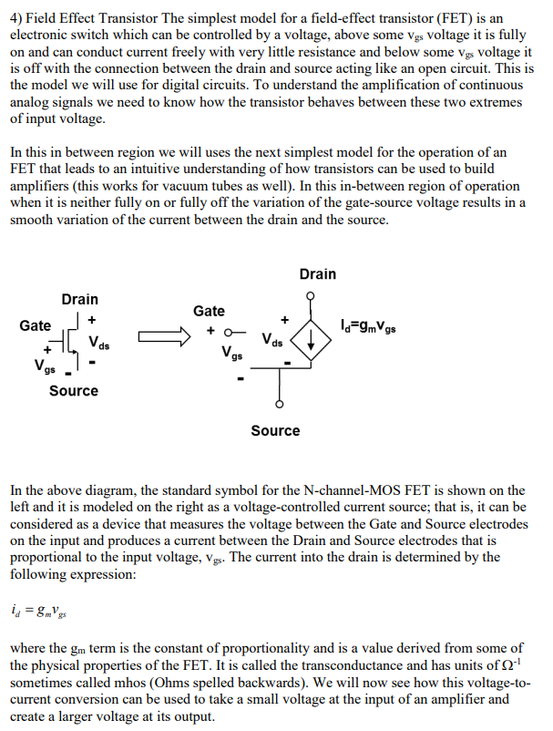 Solved 4 Field Effect Transistor The Simplest Model For A 1674