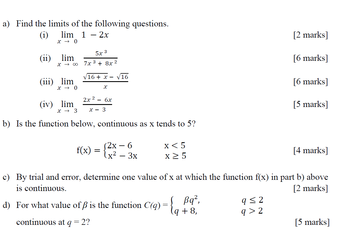 Solved a) Find the limits of the following questions. (i) | Chegg.com