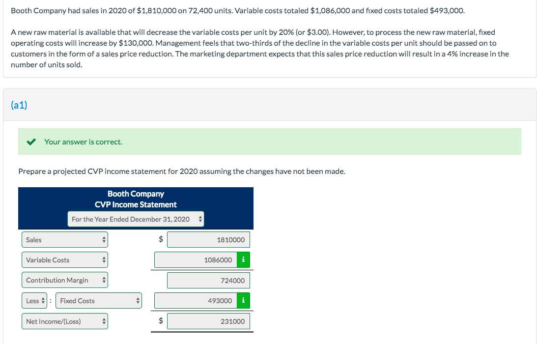 Solved Booth Company had sales in 2020 of $1,810,000 on | Chegg.com